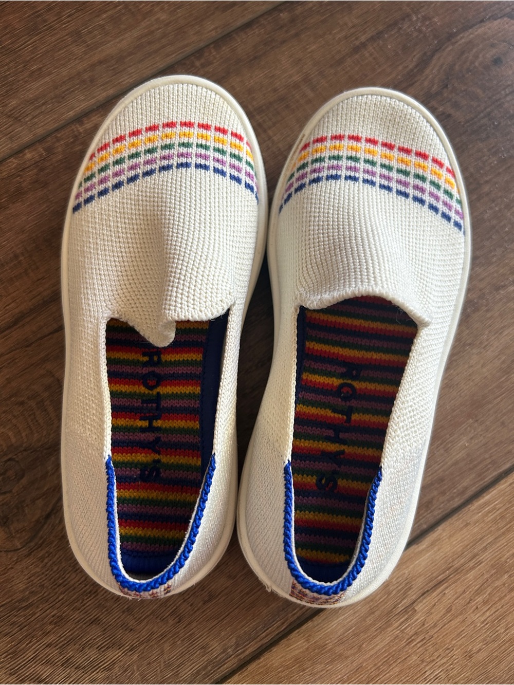Rothy’s Kids Rainbow White Slip-On Sneakers - Size 11